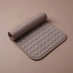 Friska, tapis rafraichissant chien et chat marron, roule, vue studio